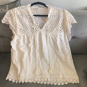 Bailey 44 Cream Eyelet Tassel V-Neck Blouse